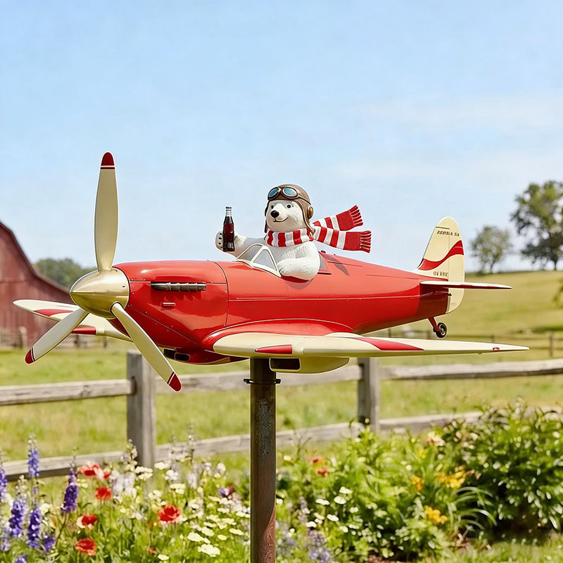 🐻✈️ Polar Bear Pilot Airplane Wind Spinner – Whimsical Garden Decor ✨🏆