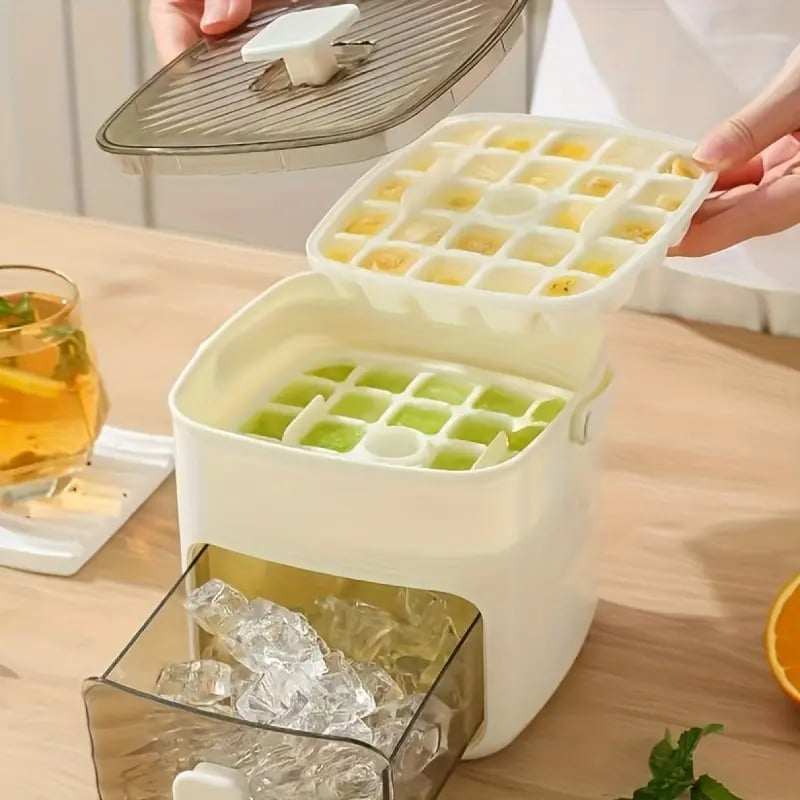 🔥Last Day 49% OFF - 🧊48-Cube Double Layer Ice Maker with Press Lid – Portable Silicone Ice Tray Box🏆