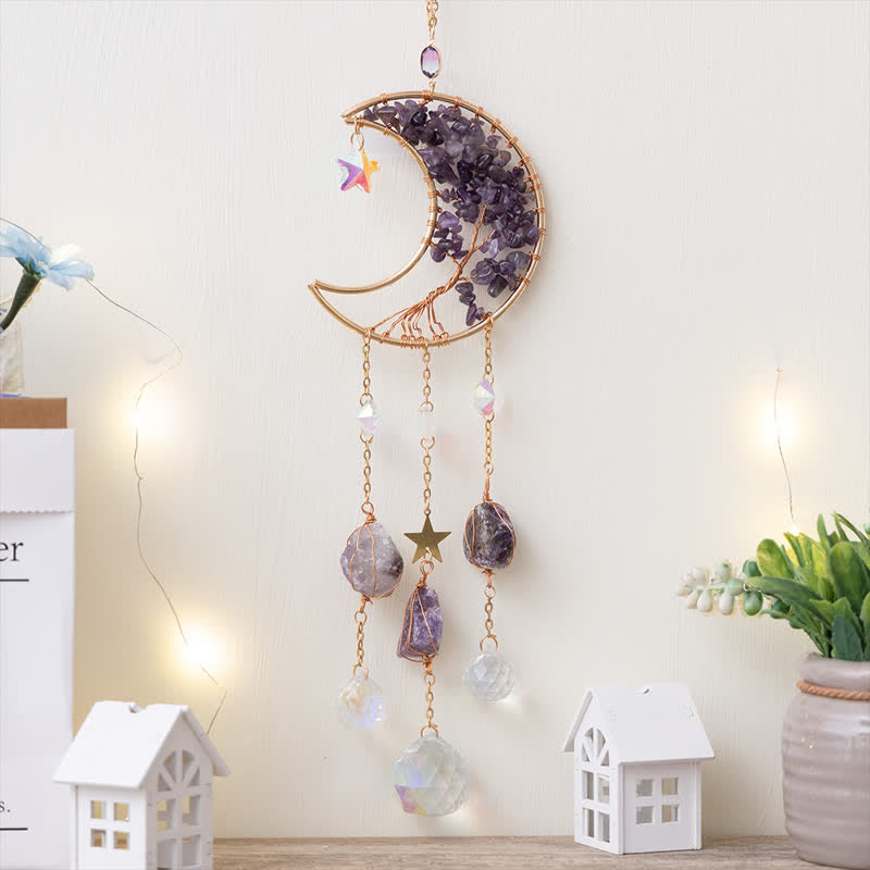 🌙🌸Olivenorma Natural Gemstone Moon Pendant For Meditation Spiritual Growth And Emotional Balance Crystal Wind Chime