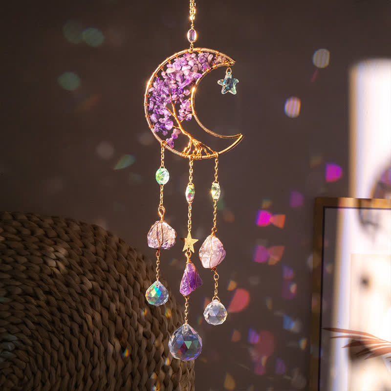 🌙🌸Olivenorma Natural Gemstone Moon Pendant For Meditation Spiritual Growth And Emotional Balance Crystal Wind Chime