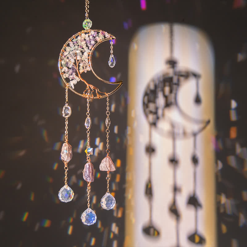 🌙🌸Olivenorma Natural Gemstone Moon Pendant For Meditation Spiritual Growth And Emotional Balance Crystal Wind Chime