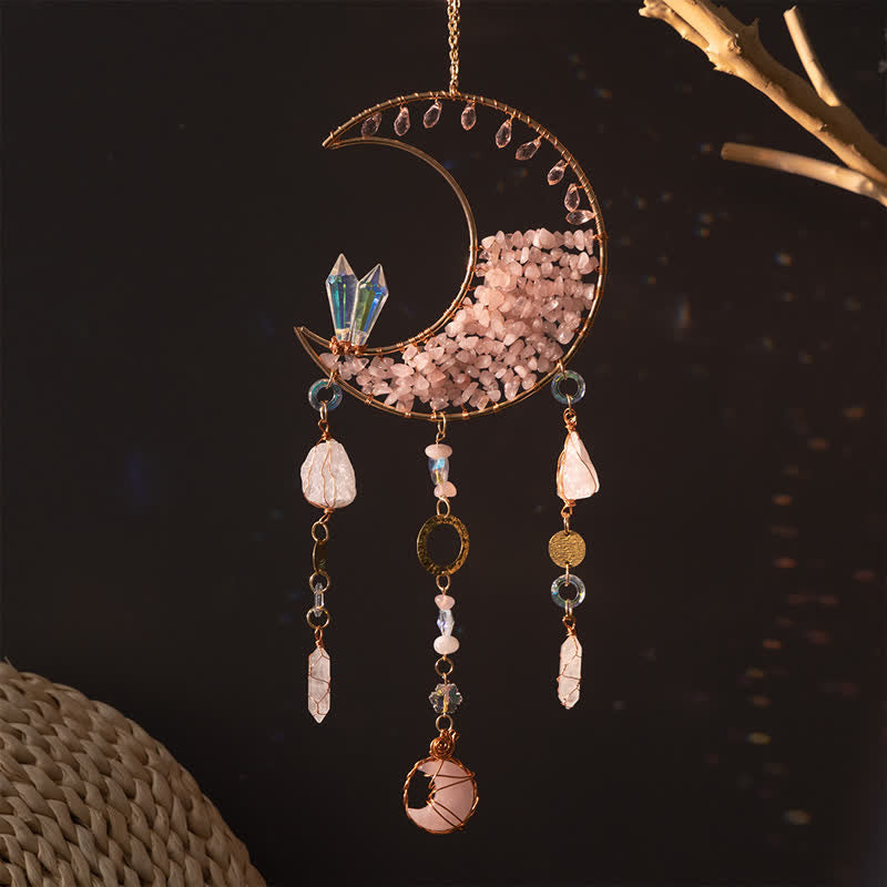 🌙🌸Olivenorma Natural Gemstone Moon Pendant For Meditation Spiritual Growth And Emotional Balance Crystal Wind Chime