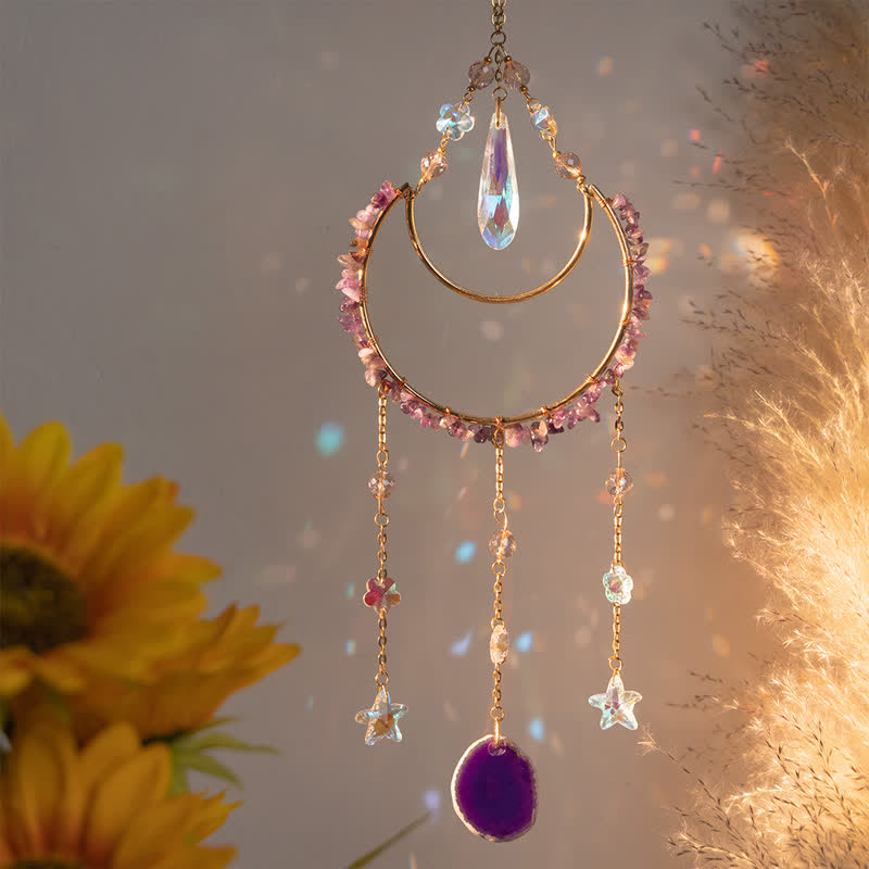 🌙🌸Olivenorma Natural Gemstone Moon Pendant For Meditation Spiritual Growth And Emotional Balance Crystal Wind Chime