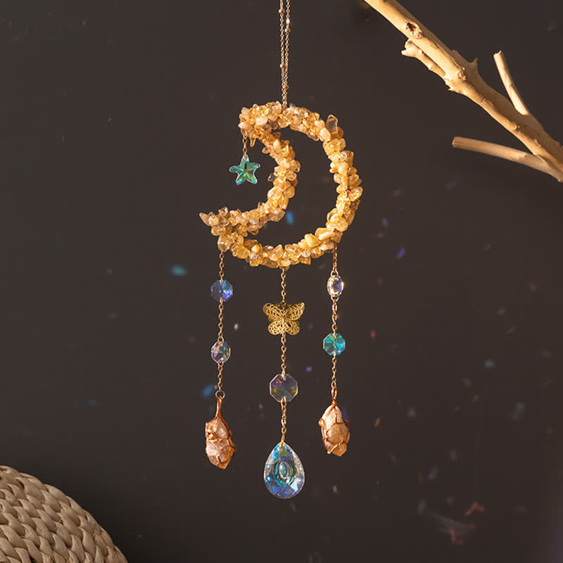 🌙🌸Olivenorma Natural Gemstone Moon Pendant For Meditation Spiritual Growth And Emotional Balance Crystal Wind Chime