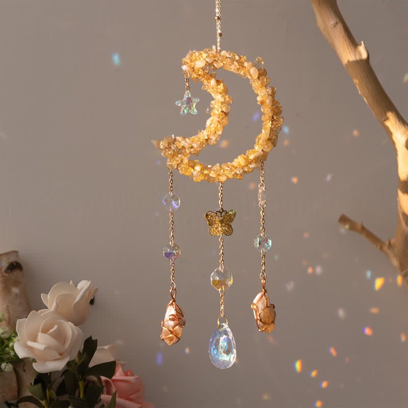 🌙🌸Olivenorma Natural Gemstone Moon Pendant For Meditation Spiritual Growth And Emotional Balance Crystal Wind Chime