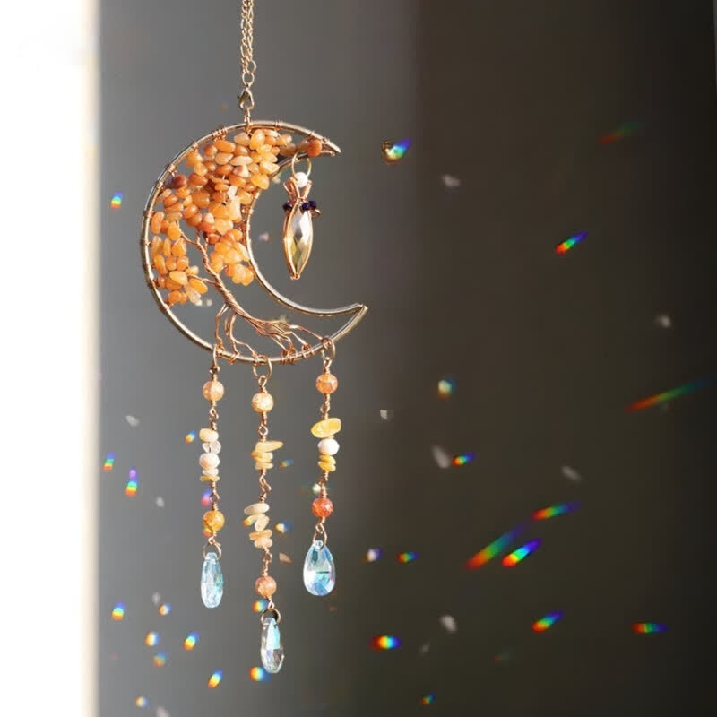 🌙🌸Olivenorma Natural Gemstone Moon Pendant For Meditation Spiritual Growth And Emotional Balance Crystal Wind Chime