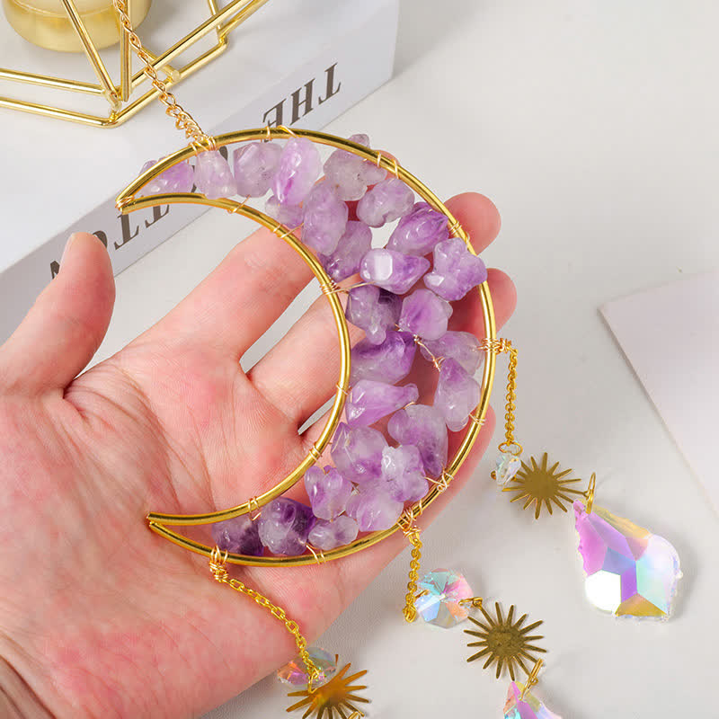 🌙🌸Olivenorma Natural Gemstone Moon Pendant For Meditation Spiritual Growth And Emotional Balance Crystal Wind Chime