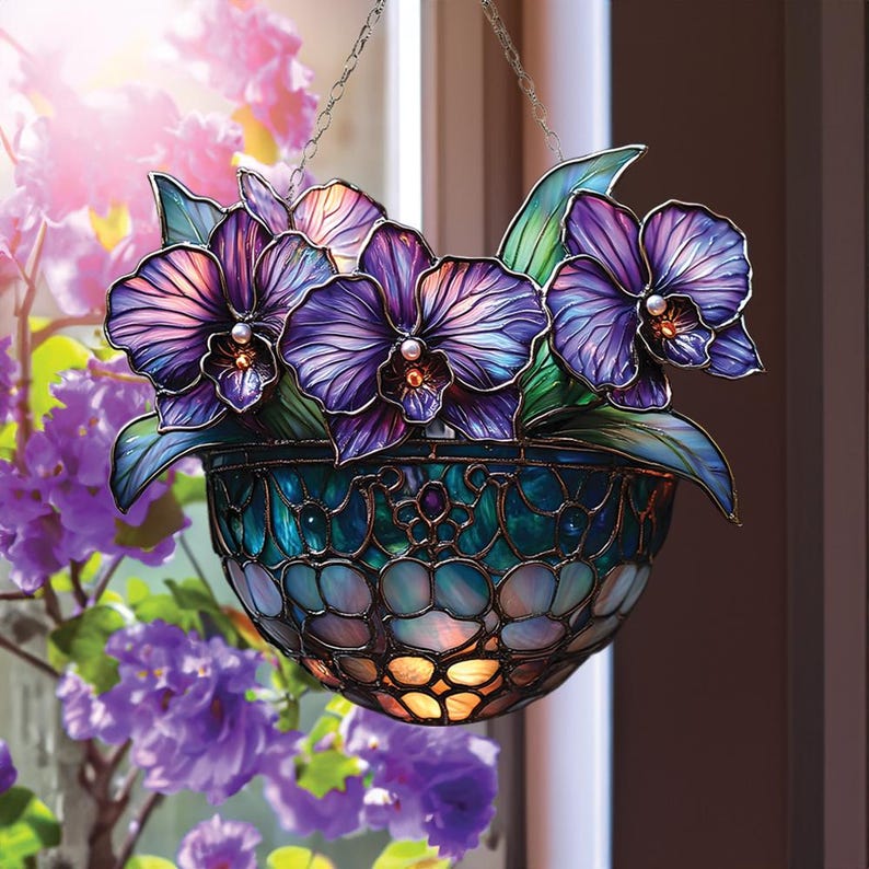 🌺Hanging Purple Flower Basket Suncatcher🏆