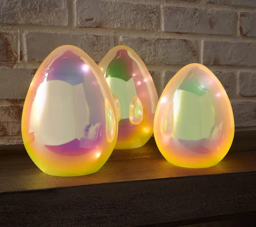 🎁Easter Decor - Glowing Pearlescent Glass Egg Trio with Fairy Lights🏆