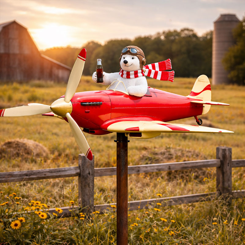 🐻✈️ Polar Bear Pilot Airplane Wind Spinner – Whimsical Garden Decor ✨🏆