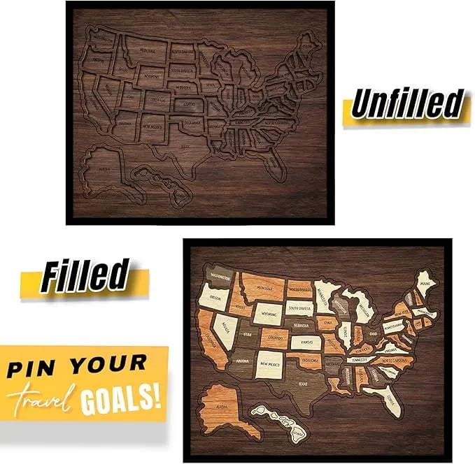 🇺🇸 Wooden USA Travel Map Puzzle🧩A Stylish Way to Track Your Journey & Memories🏆