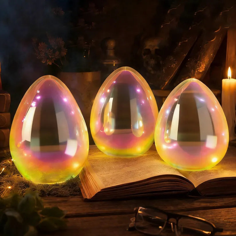 🎁Easter Decor - Glowing Pearlescent Glass Egg Trio with Fairy Lights🏆
