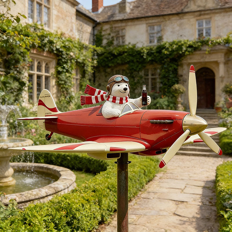 🐻✈️ Polar Bear Pilot Airplane Wind Spinner – Whimsical Garden Decor ✨🏆