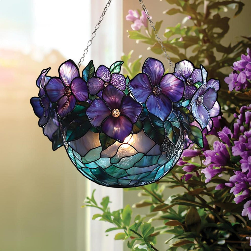 🌺Hanging Purple Flower Basket Suncatcher🏆