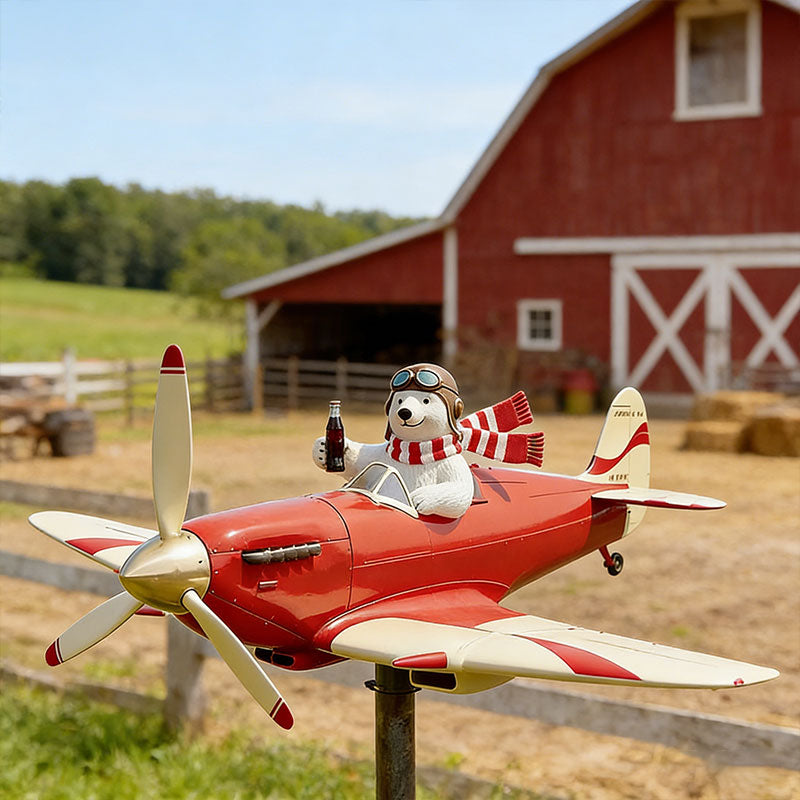 🐻✈️ Polar Bear Pilot Airplane Wind Spinner – Whimsical Garden Decor ✨🏆