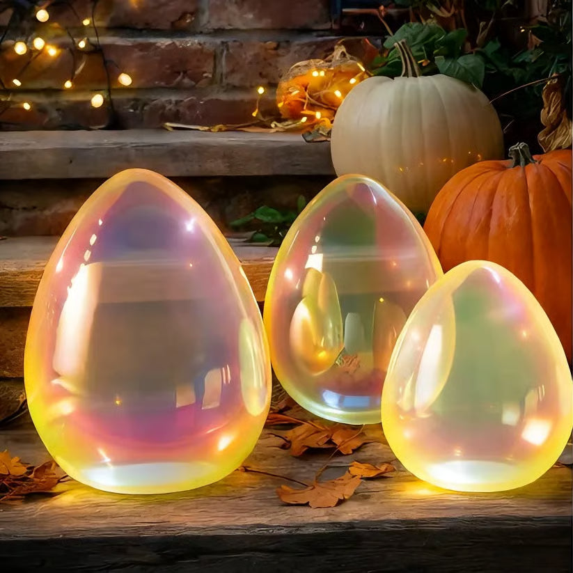 🎁Easter Decor - Glowing Pearlescent Glass Egg Trio with Fairy Lights🏆