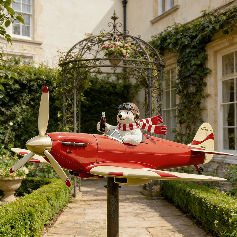 🐻✈️ Polar Bear Pilot Airplane Wind Spinner – Whimsical Garden Decor ✨🏆