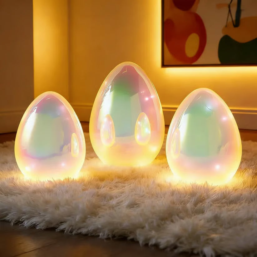 🎁Easter Decor - Glowing Pearlescent Glass Egg Trio with Fairy Lights🏆
