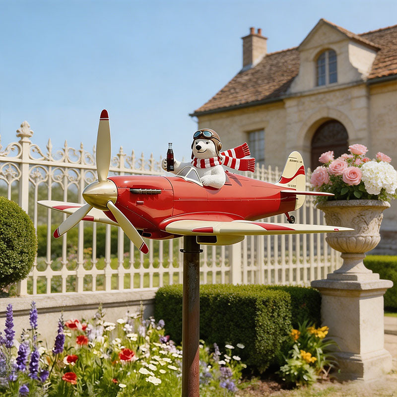 🐻✈️ Polar Bear Pilot Airplane Wind Spinner – Whimsical Garden Decor ✨🏆