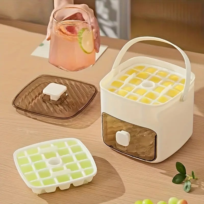 🔥Last Day 49% OFF - 🧊48-Cube Double Layer Ice Maker with Press Lid – Portable Silicone Ice Tray Box🏆