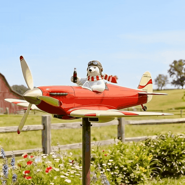 🐻✈️ Polar Bear Pilot Airplane Wind Spinner – Whimsical Garden Decor ✨🏆