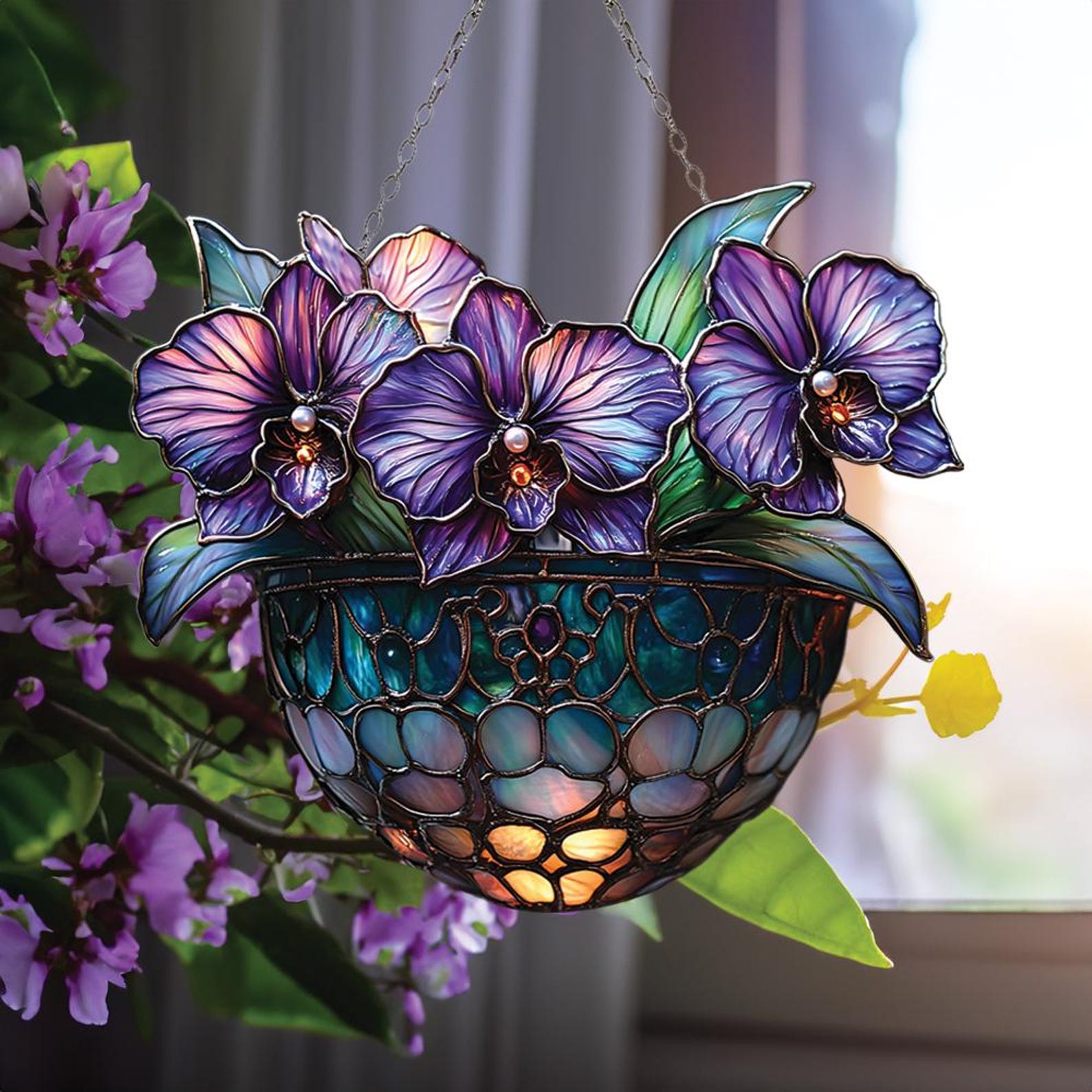 🌺Hanging Purple Flower Basket Suncatcher🏆