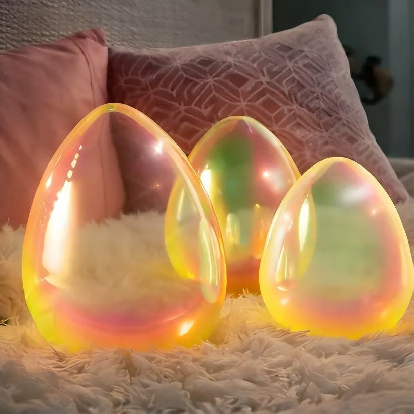 🎁Easter Decor - Glowing Pearlescent Glass Egg Trio with Fairy Lights🏆