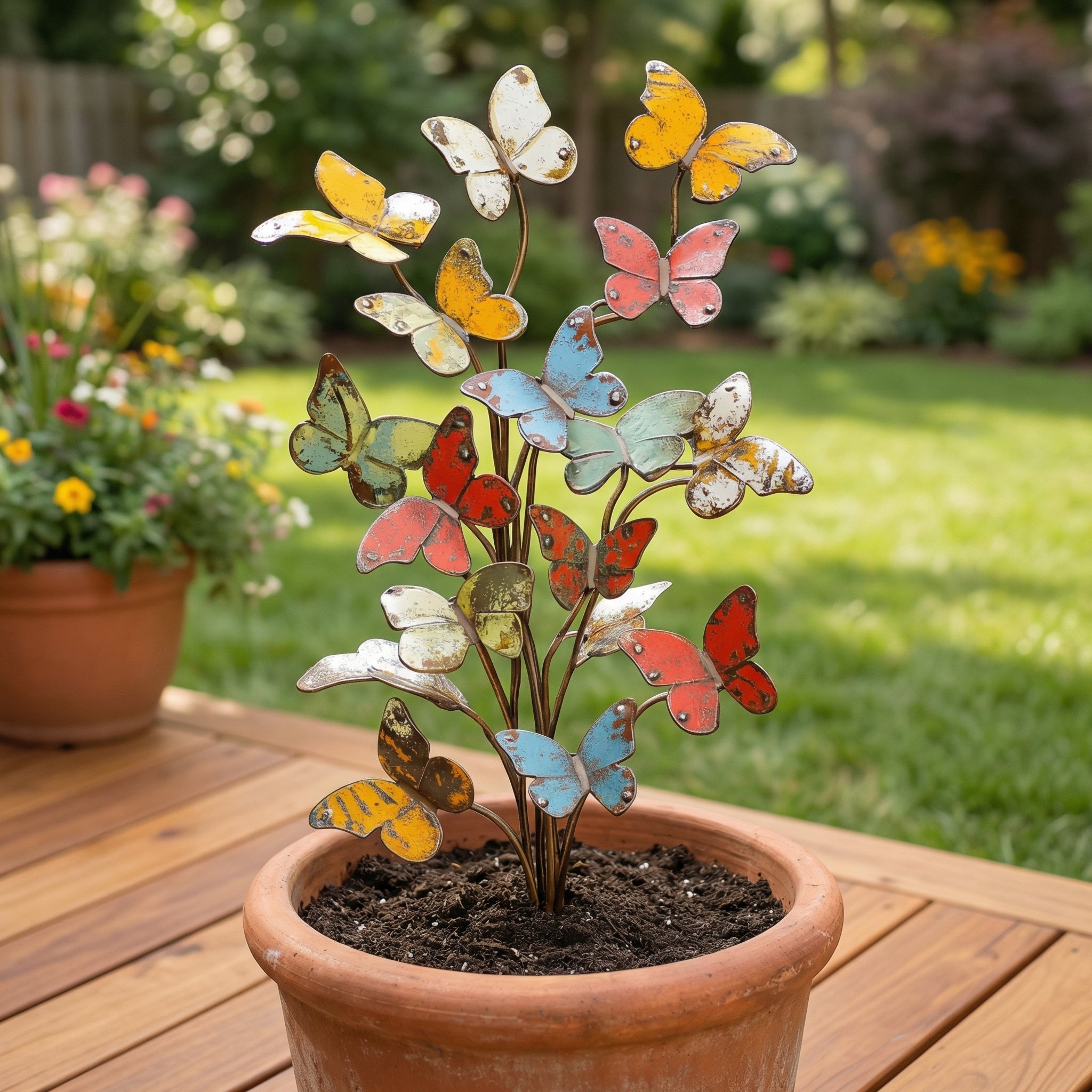 🦋🌸Multicolored Metal Butterfly Garden Stake