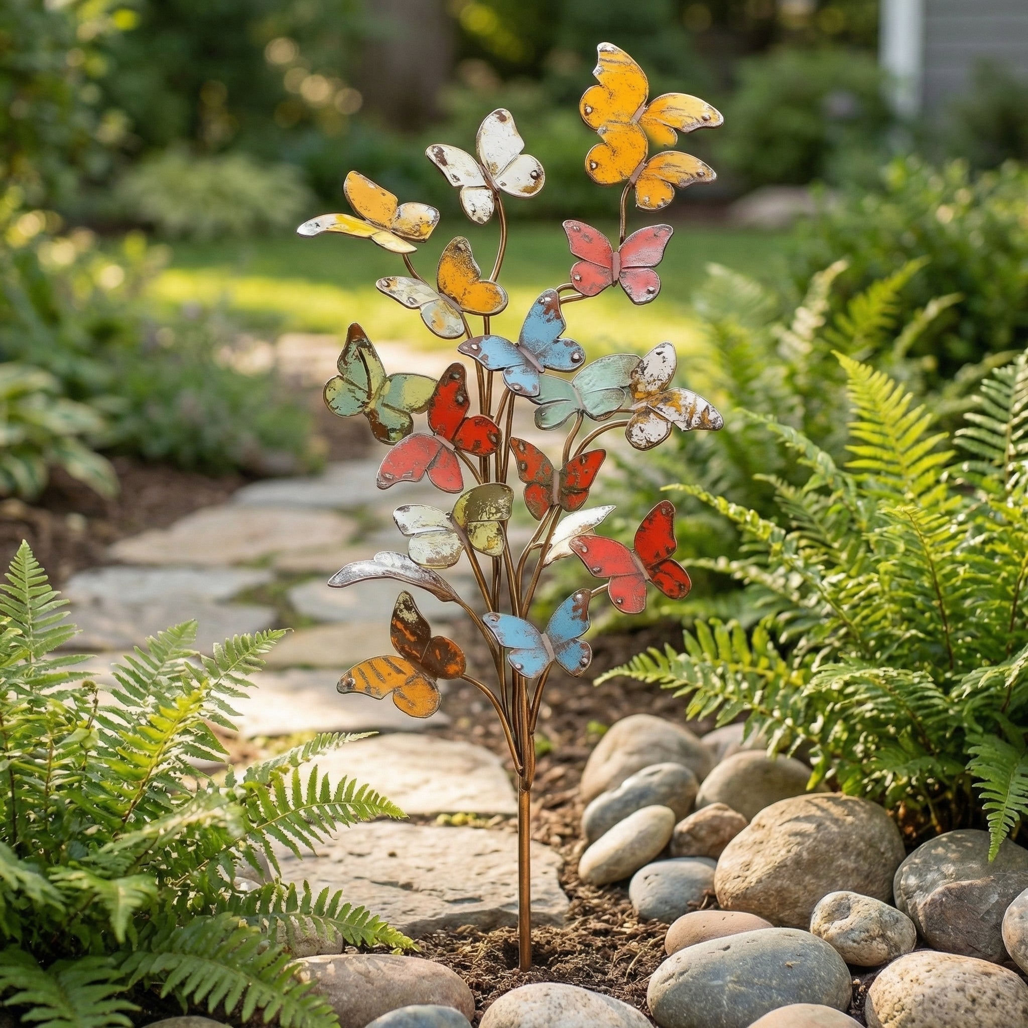 🦋🌸Multicolored Metal Butterfly Garden Stake
