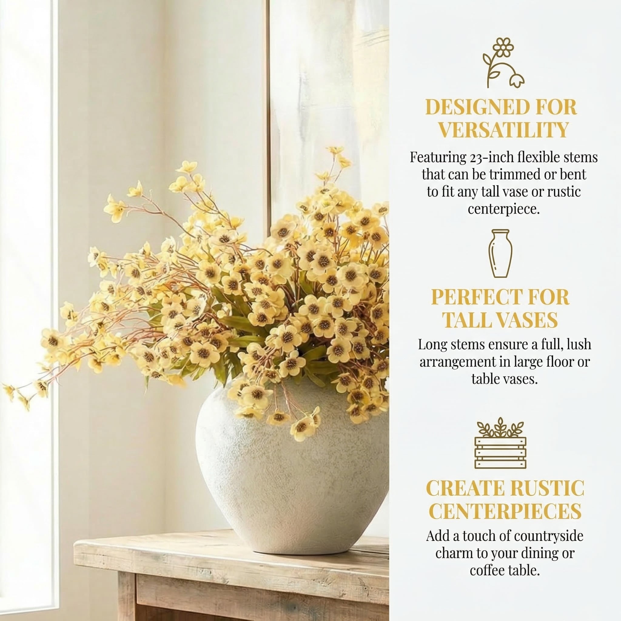 5 Stems Realistic Wildflowers Artificial Long Floral Stems